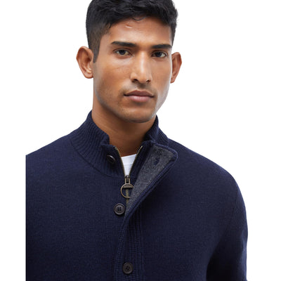 Maglione Uomo con zip e bottoni Patch Navy modello frontale ravvicinato
