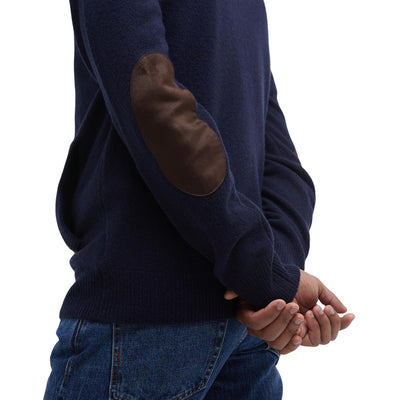 Maglione Uomo con zip e bottoni Patch Navy dettaglio toppe