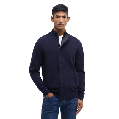 Maglione Uomo con zip e bottoni Patch Navy modello frontale