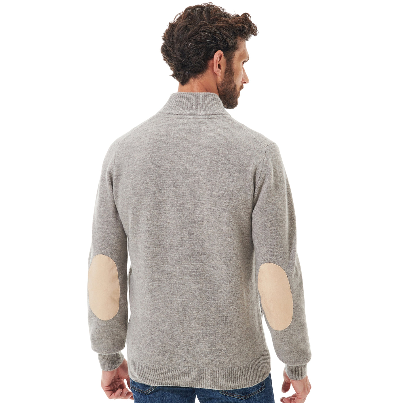 Maglione Uomo con zip e bottoni Patch Grigio modello retro