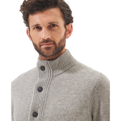 Maglione Uomo con zip e bottoni Patch Grigio modello frontale ravvicinato