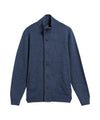 Cardigan Uomo in lana Blu, con collo alto e toppe