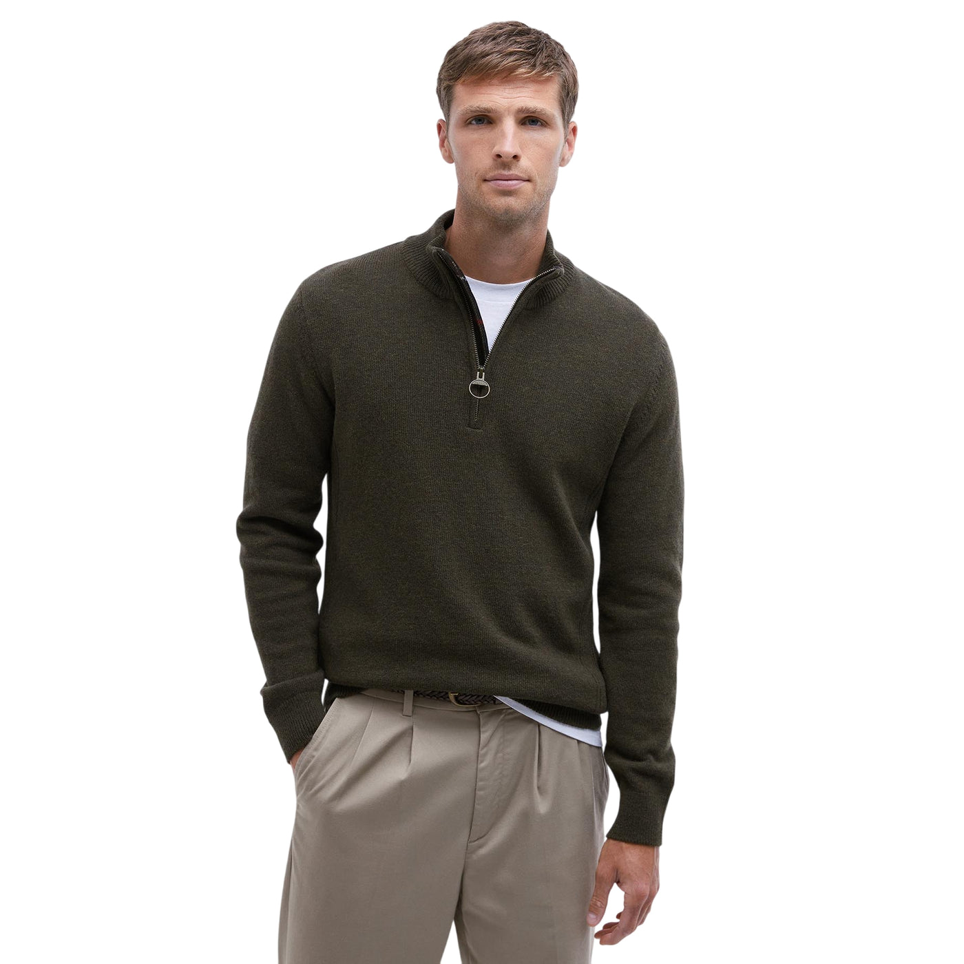 Maglia Uomo con mezza zip Holden Verde oliva modello frontale