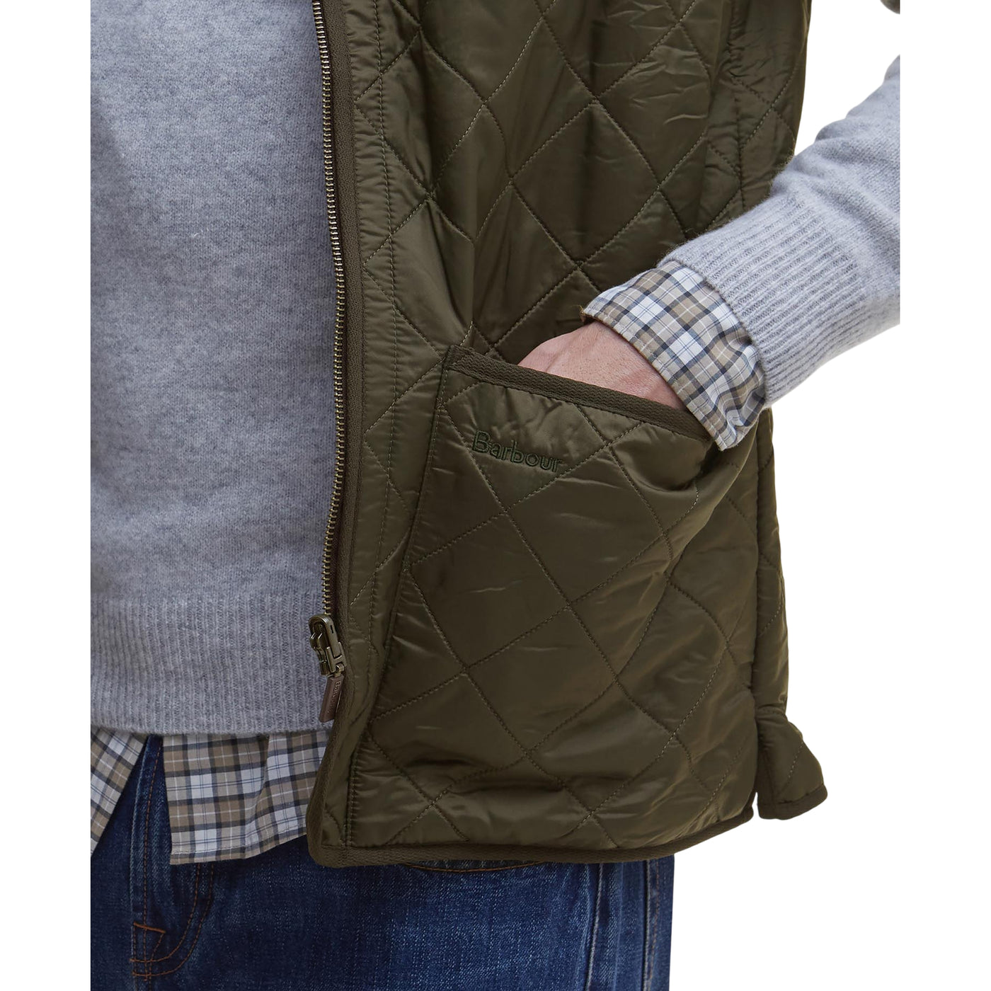 Gilet Uomo trapuntato con zip Polarquilt Verde oliva dettaglio tasca