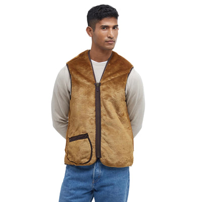Gilet Uomo in pile con zip marrone modello frontale