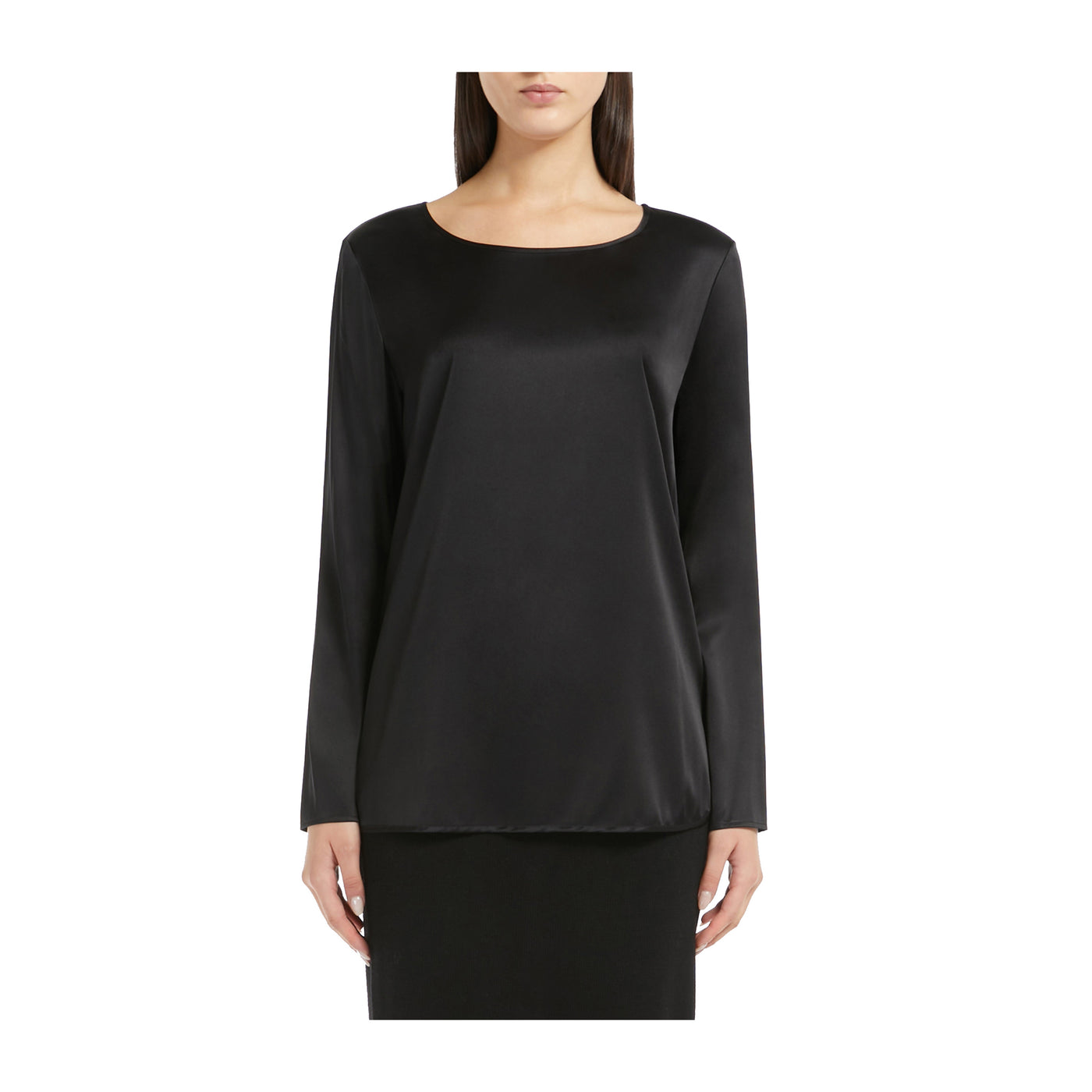 Blusa Donna in raso di seta Nero modella frontale