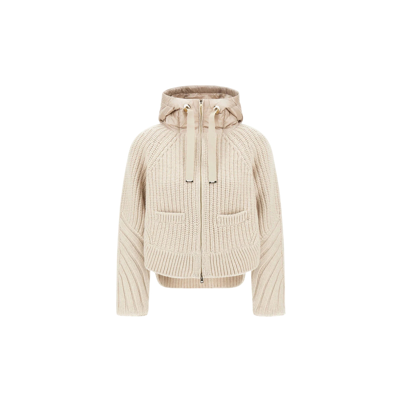 Cardigan Donna in pura lana con inserti in nylon Beige