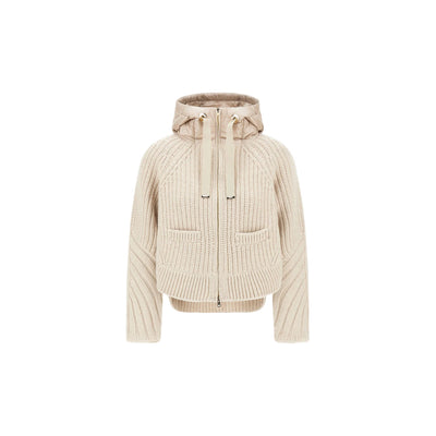 Cardigan Donna in pura lana con inserti in nylon Beige