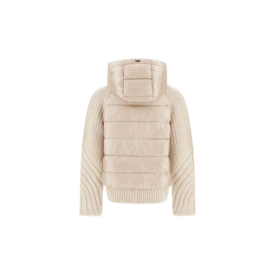 Cardigan Donna in pura lana con inserti in nylon Beige retro