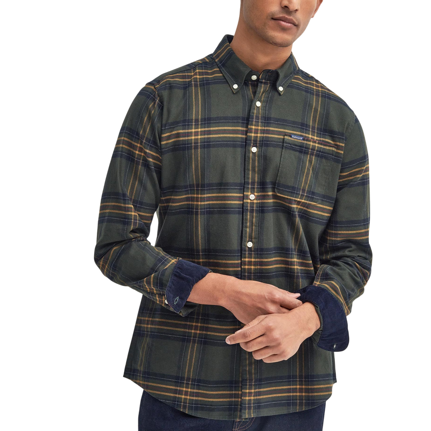 Camicia Uomo Portdown taglio sartoriale modello frontale con dettaglio polsini