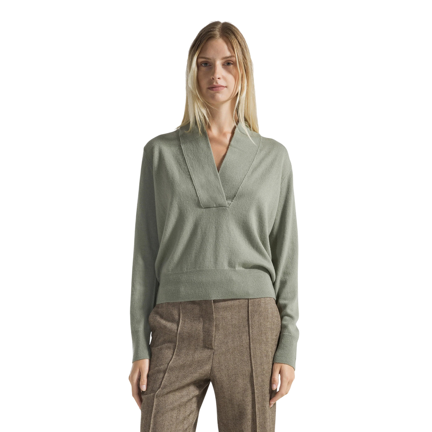 Maglione in lana cashmere scolo a V scialle