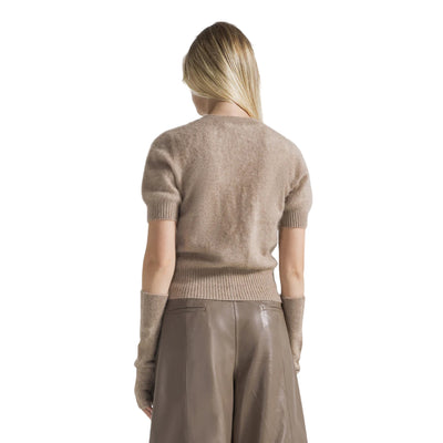 Maglia Donna in cashmere con pelo Beige modella retro