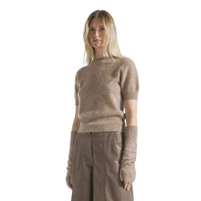Maglia Donna in cashmere con pelo Beige modella frontale