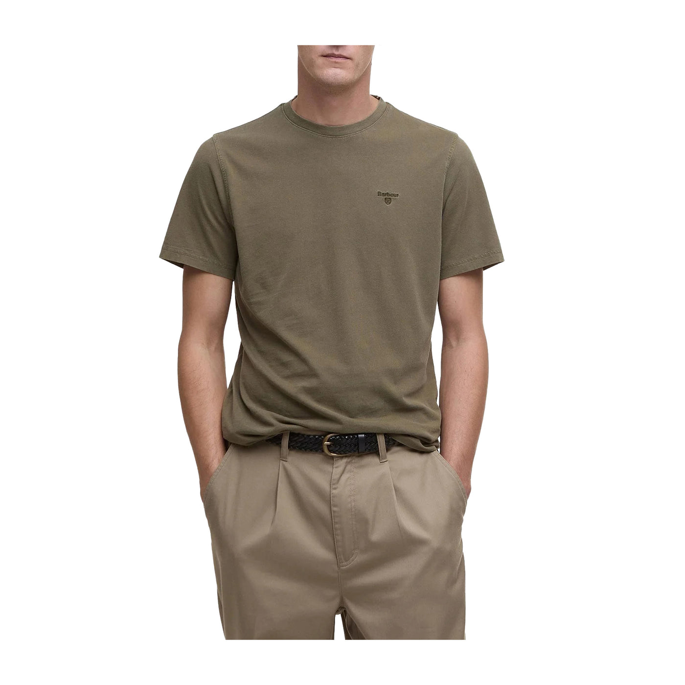 T-shirt Uomo verde, a girocollo, con ricamo logo sul petto