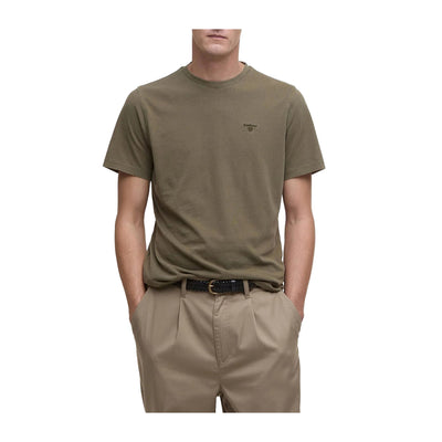 T-shirt Uomo verde, a girocollo, con ricamo logo sul petto