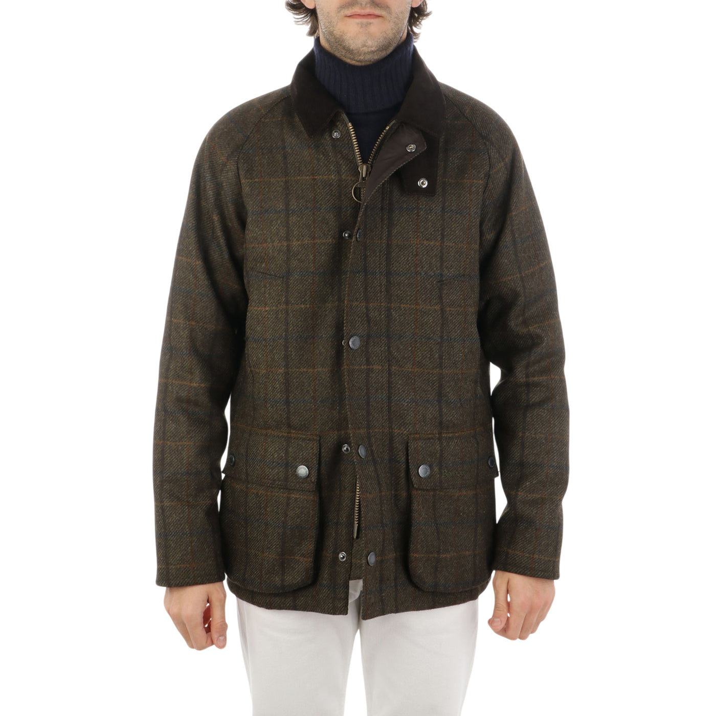 Giubbotto Uomo con motivo tartan e collo in velluto modello frontale