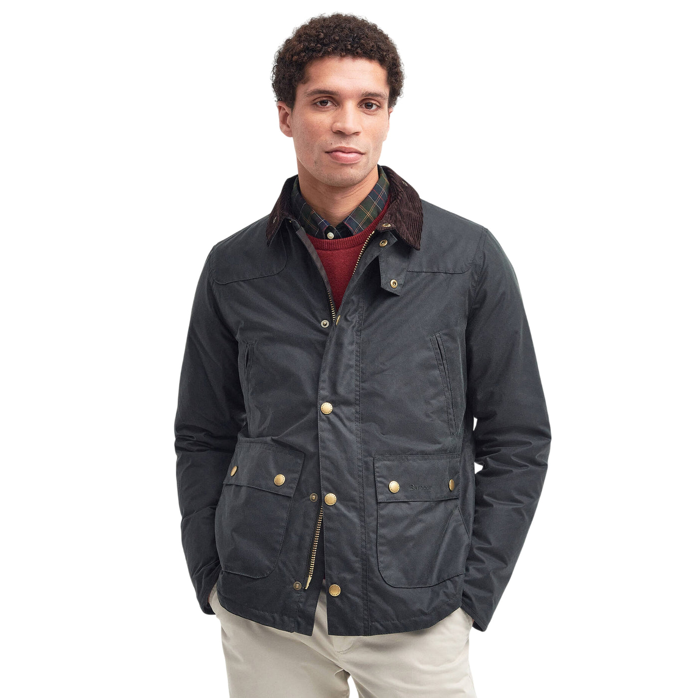 Giacca Uomo in cotone cerato, con patte laterali e colletto in velluto a contrasto