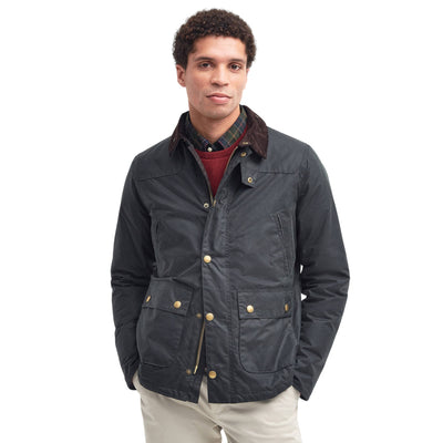 Giacca Uomo in cotone cerato, con patte laterali e colletto in velluto a contrasto