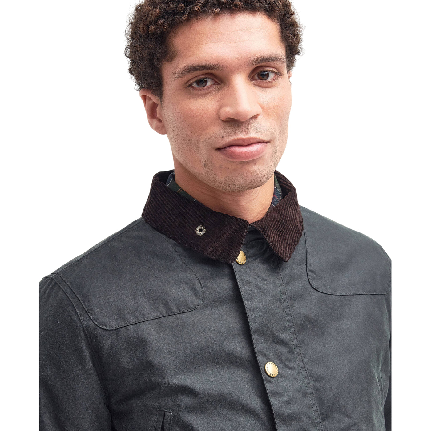 Giacca Uomo in cotone cerato, con patte laterali e colletto in velluto a contrasto