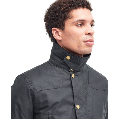 Giacca Uomo in cotone cerato, con patte laterali e colletto in velluto a contrasto