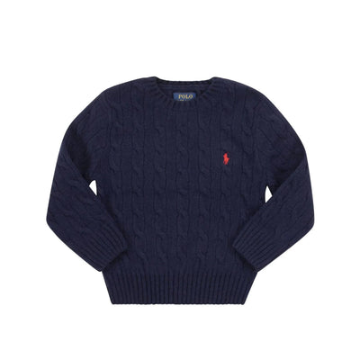 Maglia Bambino Navy in lana con bordi a coste