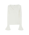 White V-neck ribbed women's sweater