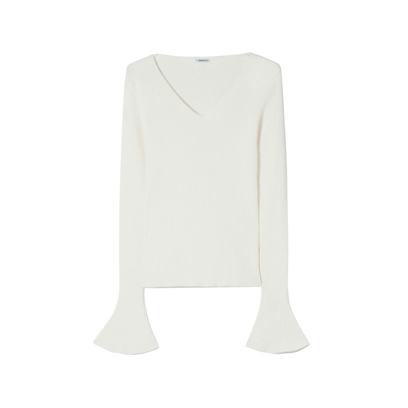 White V-neck ribbed women's sweater