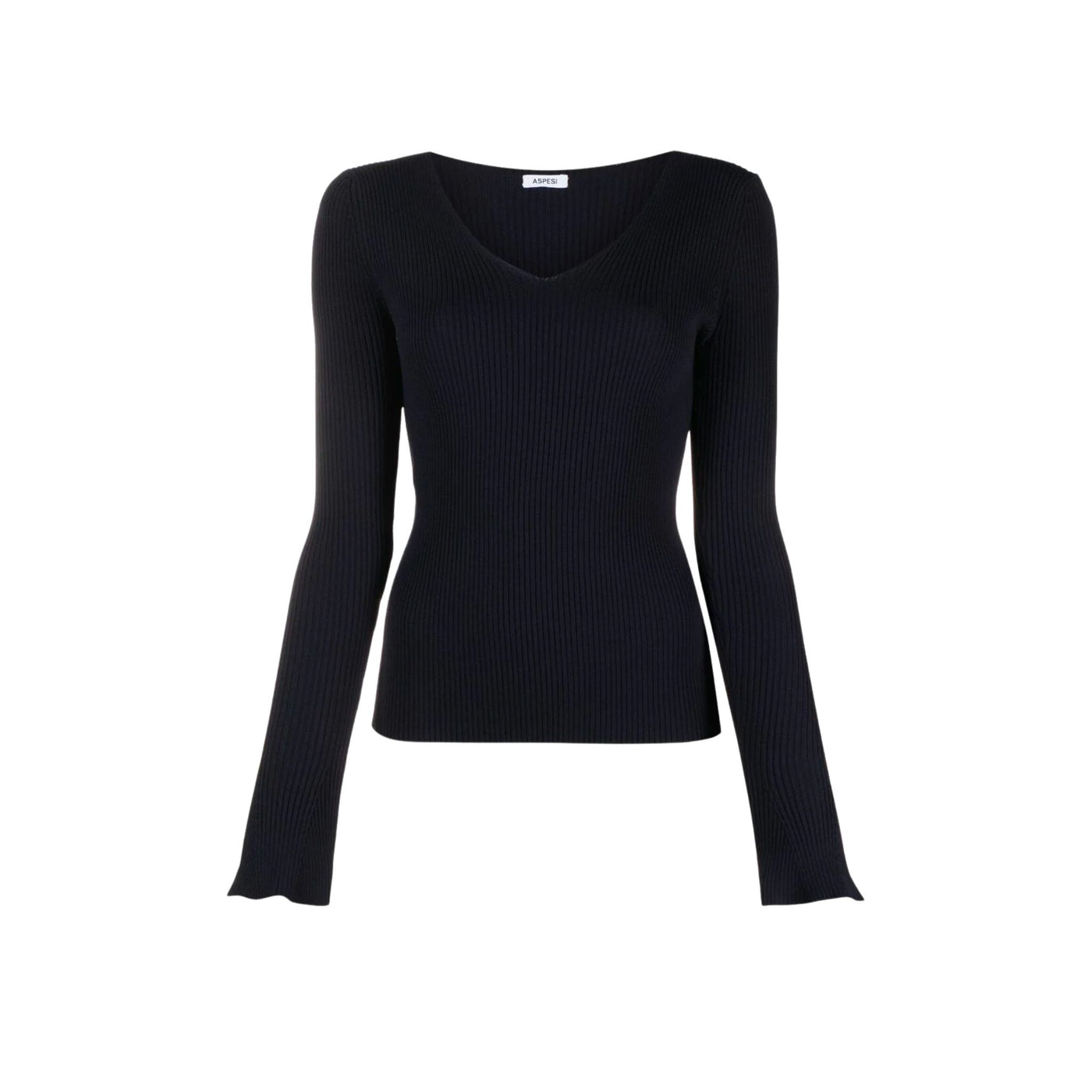 Women's black V-neck ribbed sweater