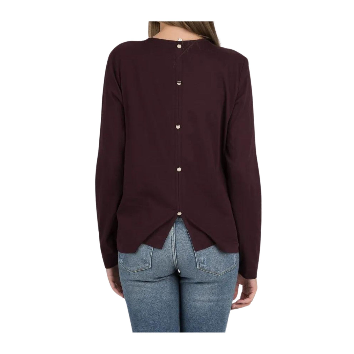 Women's sweater with button closure on the back