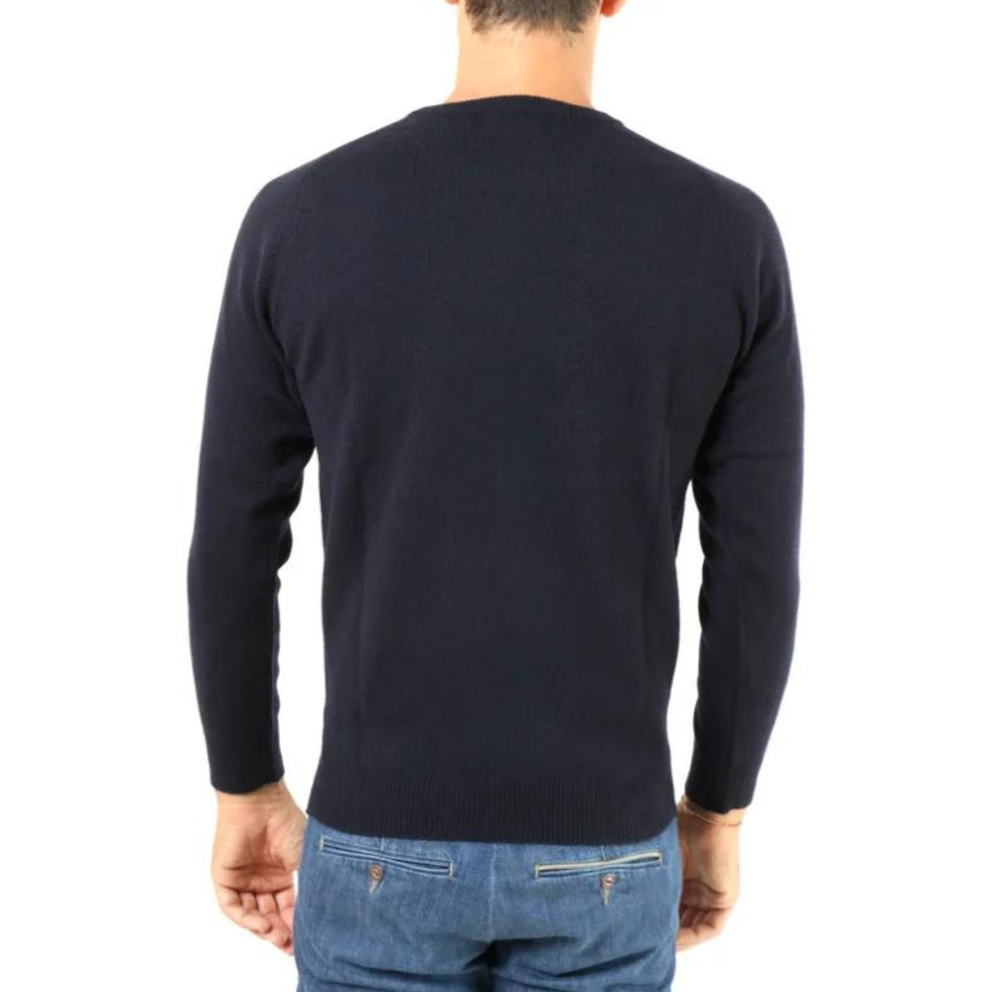 Men's sweater in pure blue wool