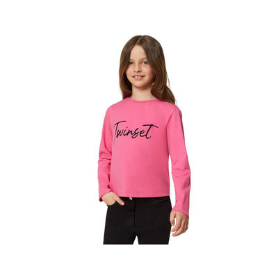 T-shirt da bambina rosa firmata Twinset vista frontale su modella