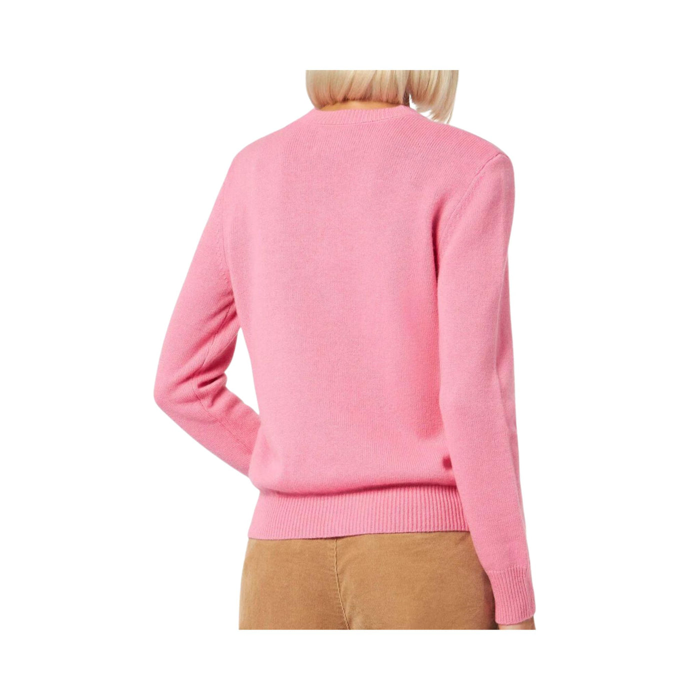 Maglione da donna rosa vista retro su modella