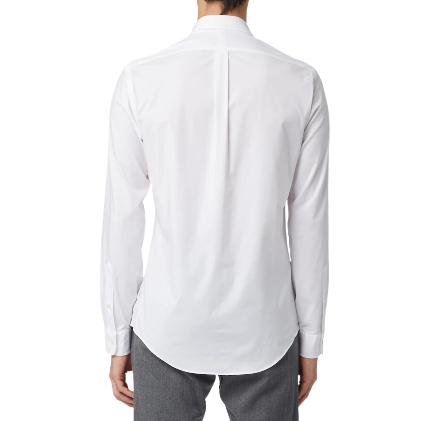 Immagine retro della camicia bianca da uomo firmata Ralph Lauren,manica lunga,polsini con bottoni.