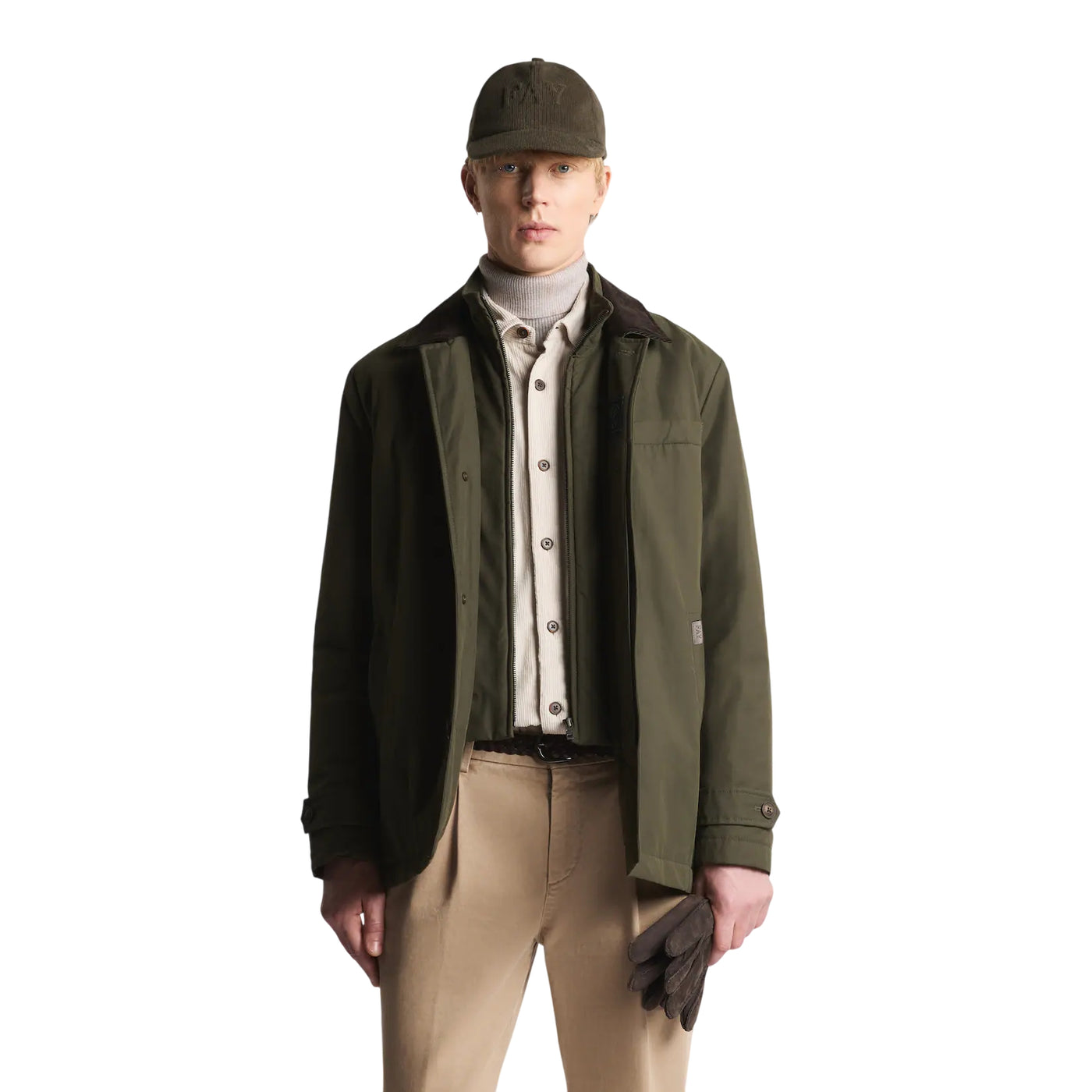 Giubbotto Uomo Corto in cotone e nylon Verde militare modello frontale