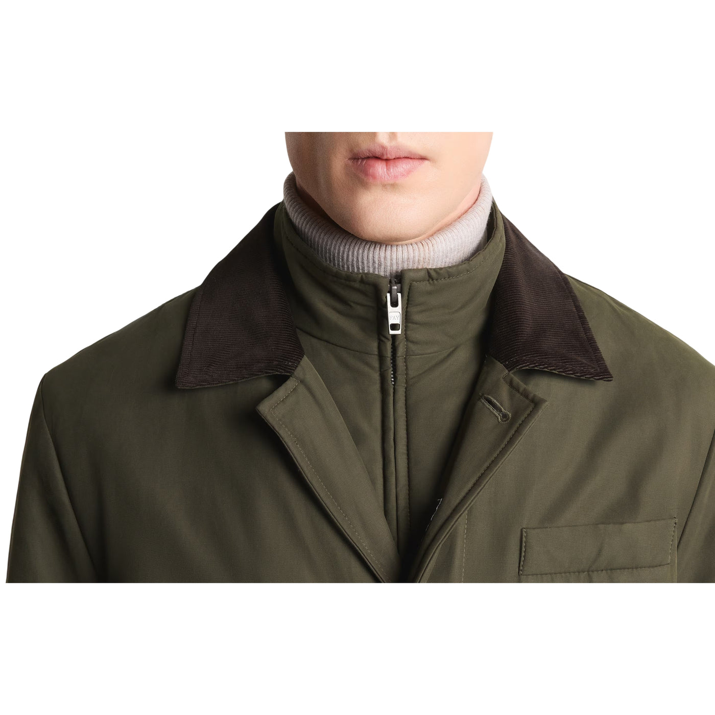 Giubbotto Uomo Corto in cotone e nylon Verde militare dettaglio