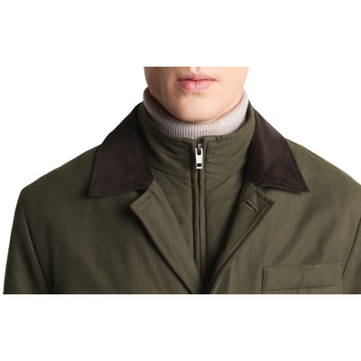 Giubbotto Uomo Corto in cotone e nylon Verde militare dettaglio