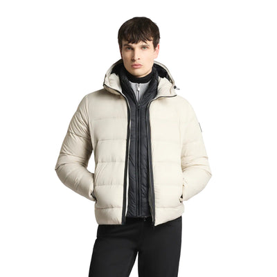 Piumino Uomo corto Beige, calandrato, con cappuccio
