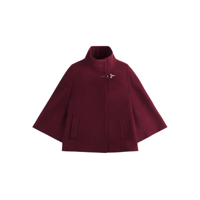 Cappotto Donna corto Bordeaux, con iconico gancio e collo alto