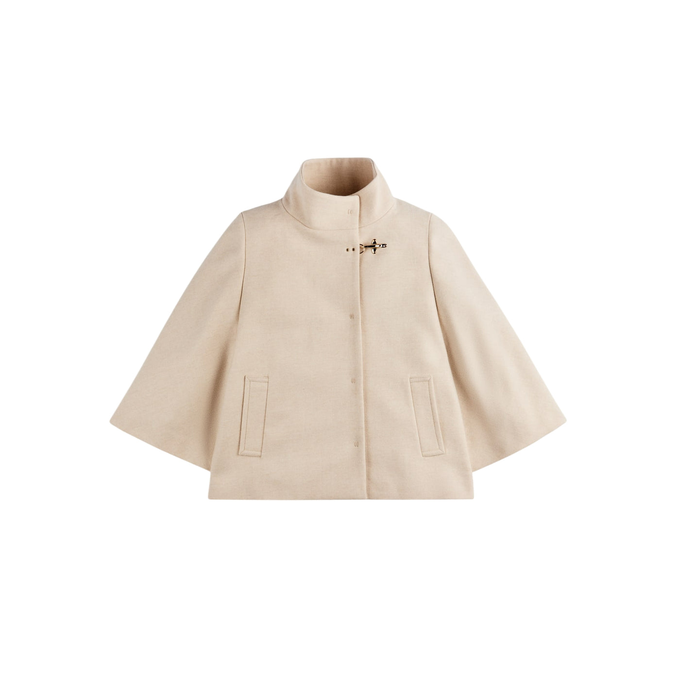 Cappotto Donna corto Beige, con iconico gancio e collo alto