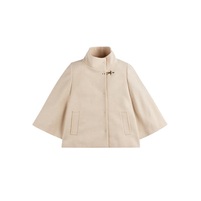 Cappotto Donna corto Beige, con iconico gancio e collo alto