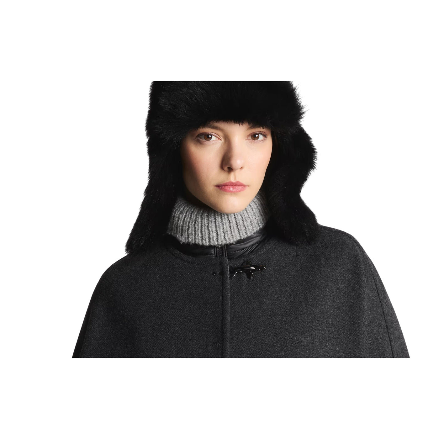 Mantella Donna 3 in 1 Double-face in lana grigio scuro dettaglio