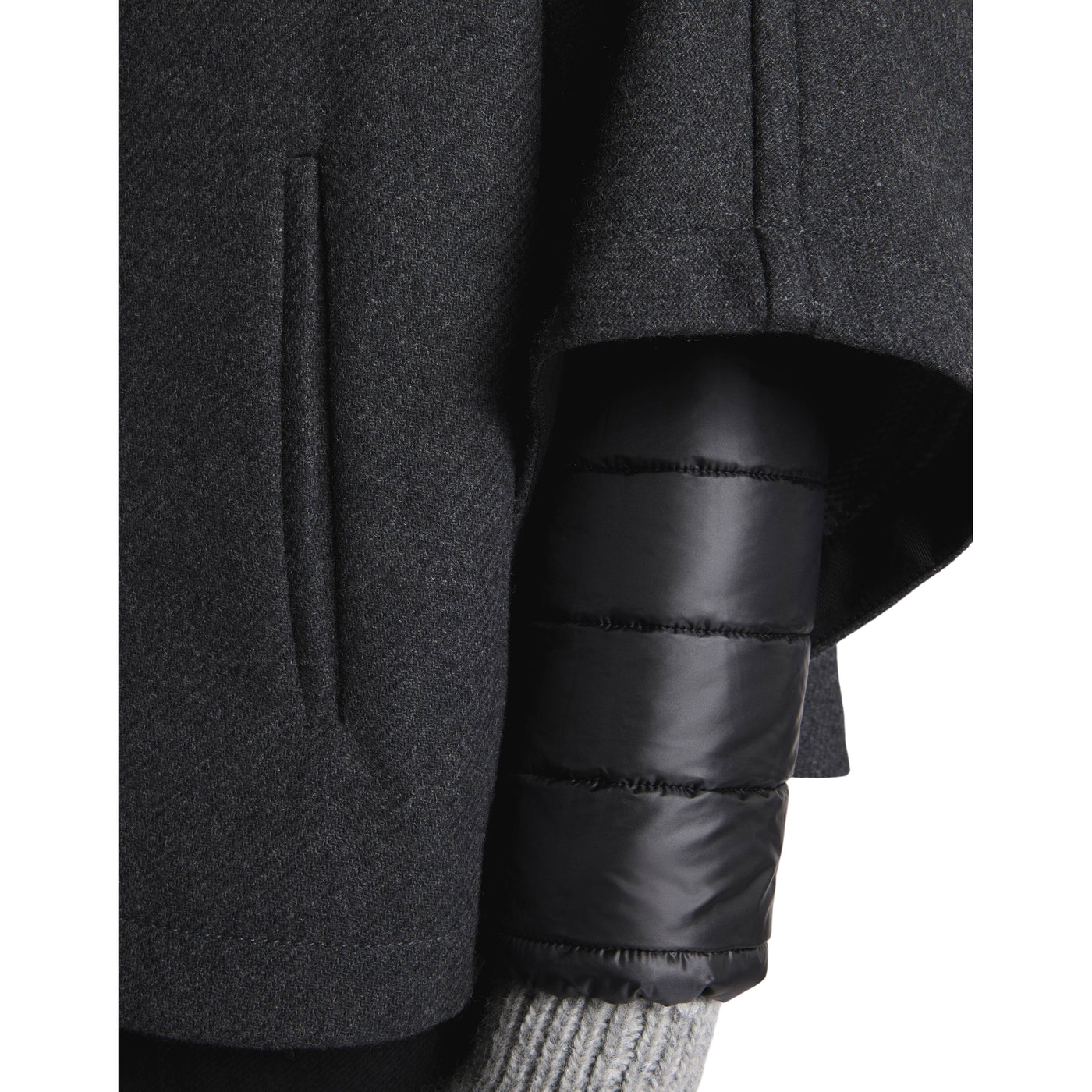 Mantella Donna 3 in 1 Double-face in lana grigio scuro dettaglio manica