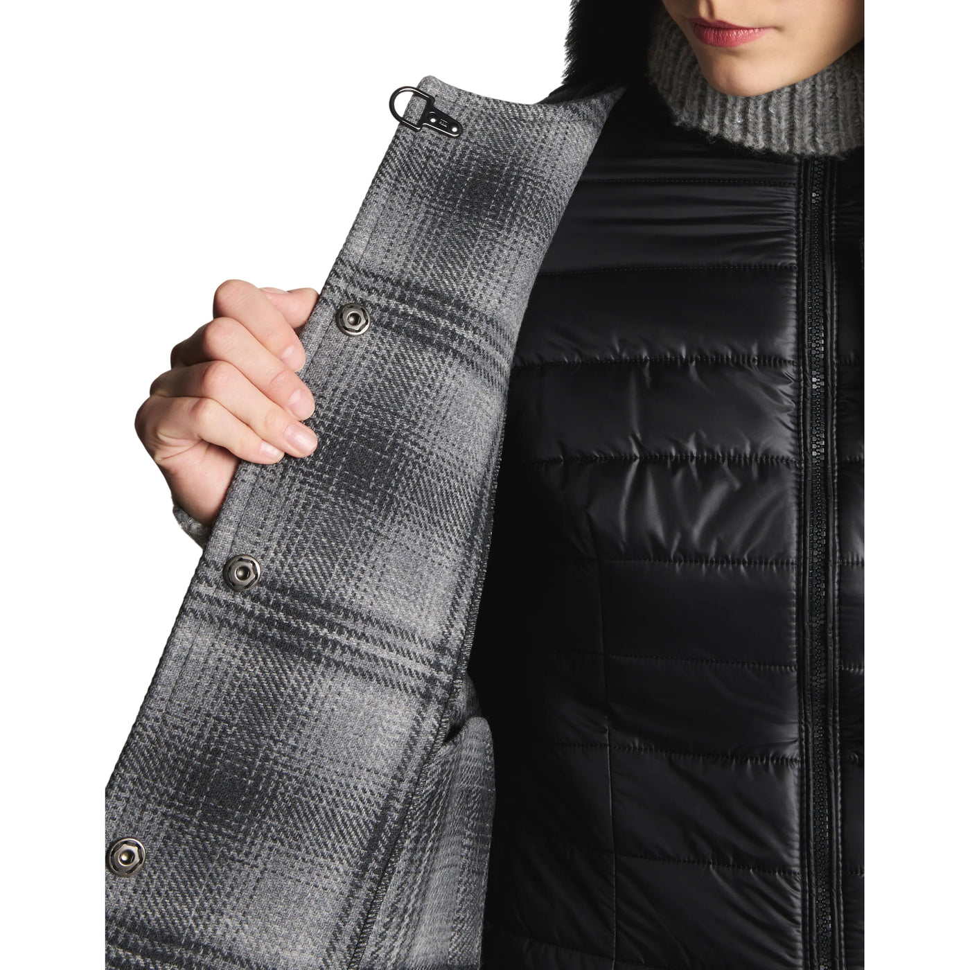 Mantella Donna 3 in 1 Double-face in lana grigio scuro dettaglio interno