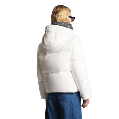 Piumino Donna Bianco corto, con cappuccio e ganci iconici 