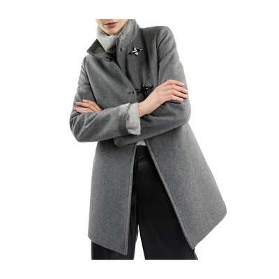 Cappotto Donna Grigio, con alamari e ampio scollo alto