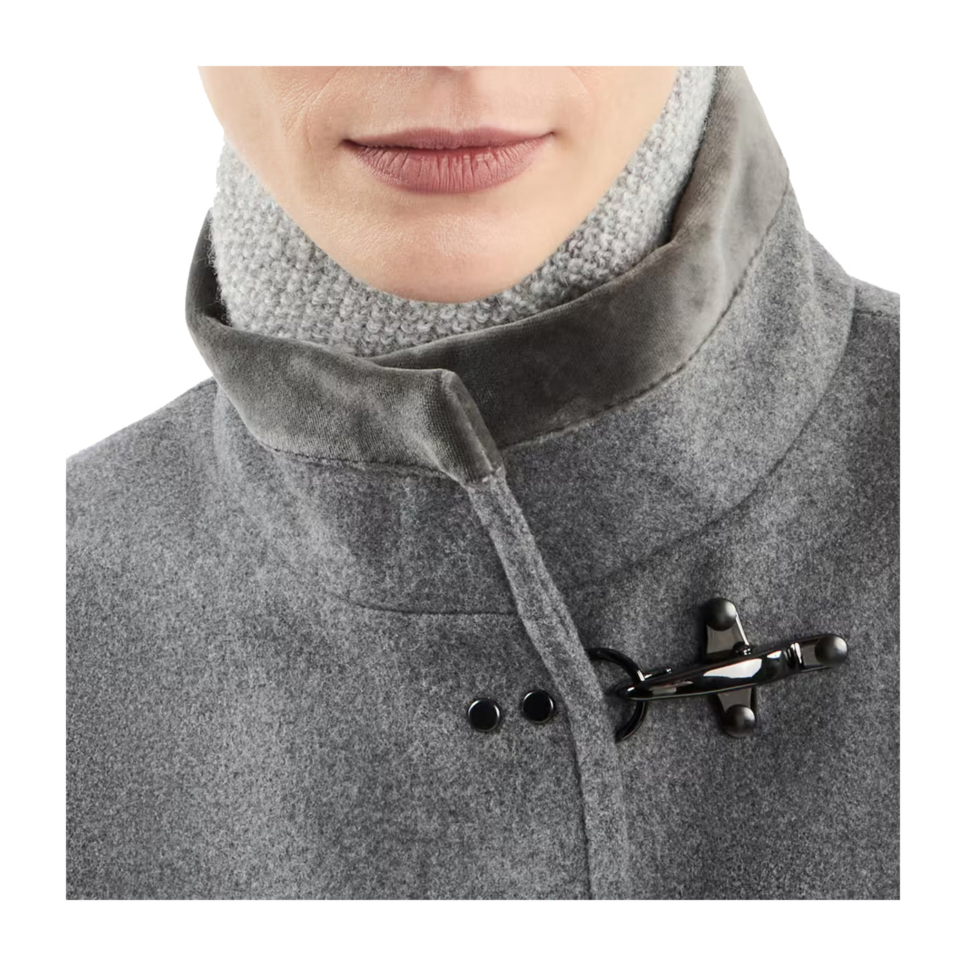 Cappotto Donna Grigio, con alamari e ampio scollo alto