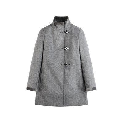 Cappotto Donna Grigio, con alamari e ampio scollo alto