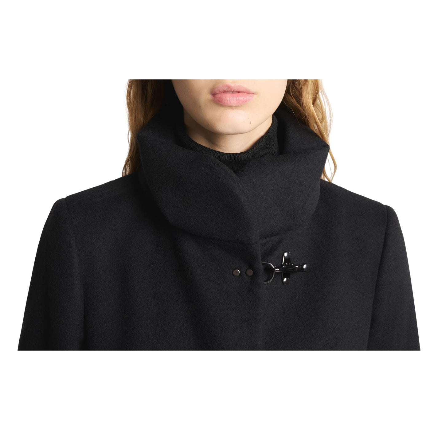  Cappotto Donna con collo ampio Nero dettaglio