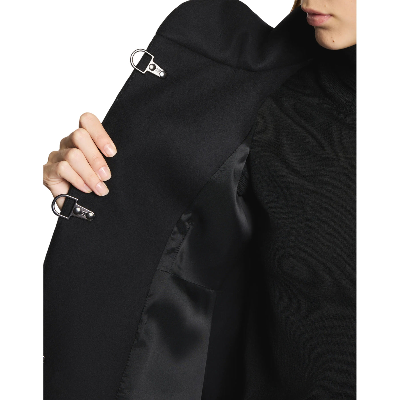 Cappotto Donna con collo ampio Nero dettaglio interno