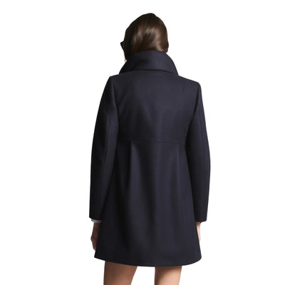 Cappotto Donna con collo ampio Navy modella retro